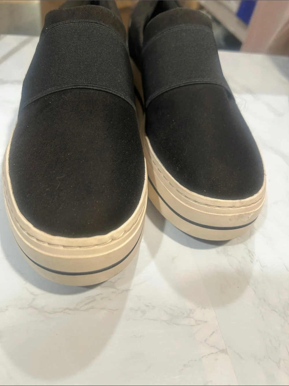 Clarks Black Slip-On Platform Loafers cloudsteppers